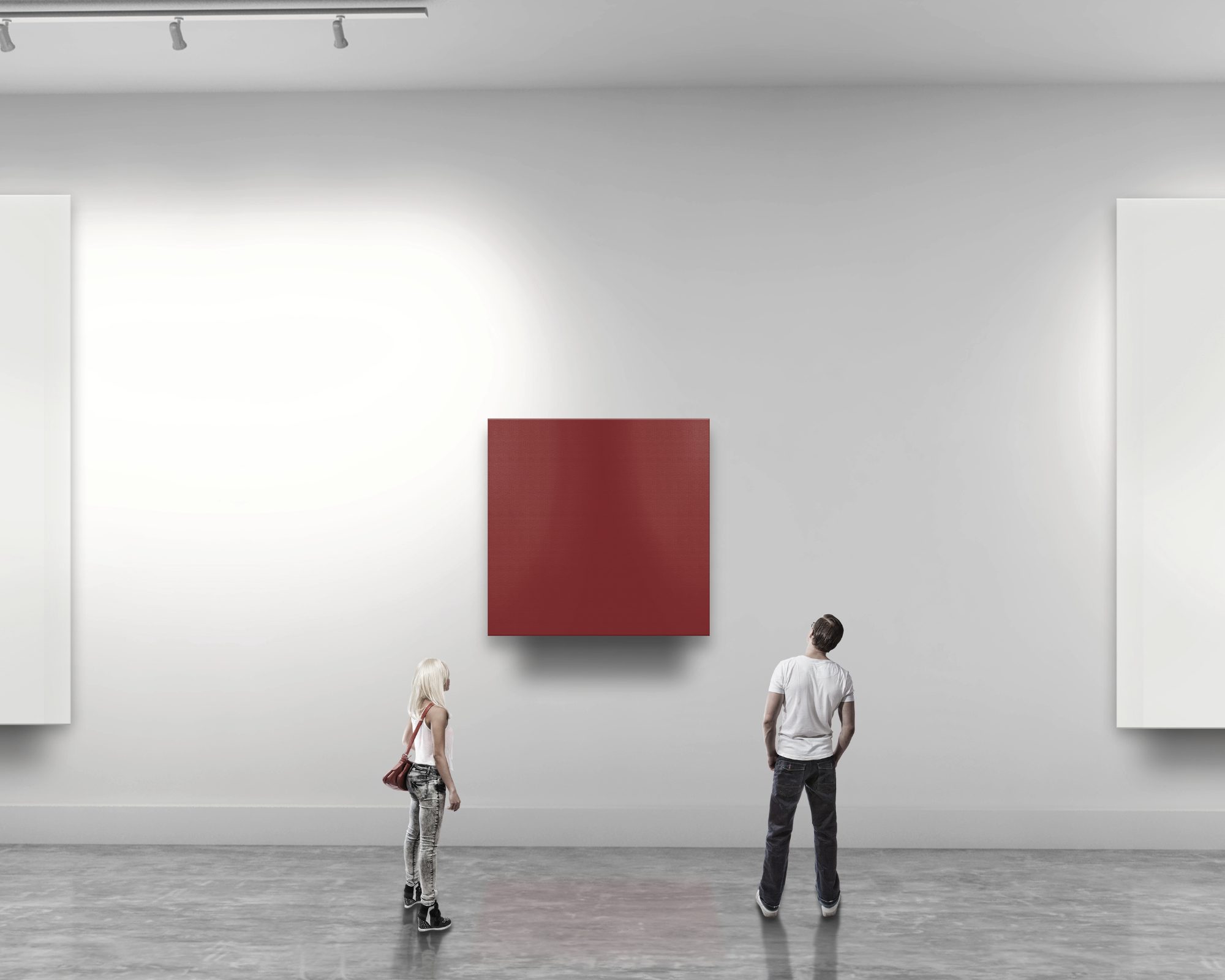 Branding — a single red canvas standing out in a gallery of blank ones