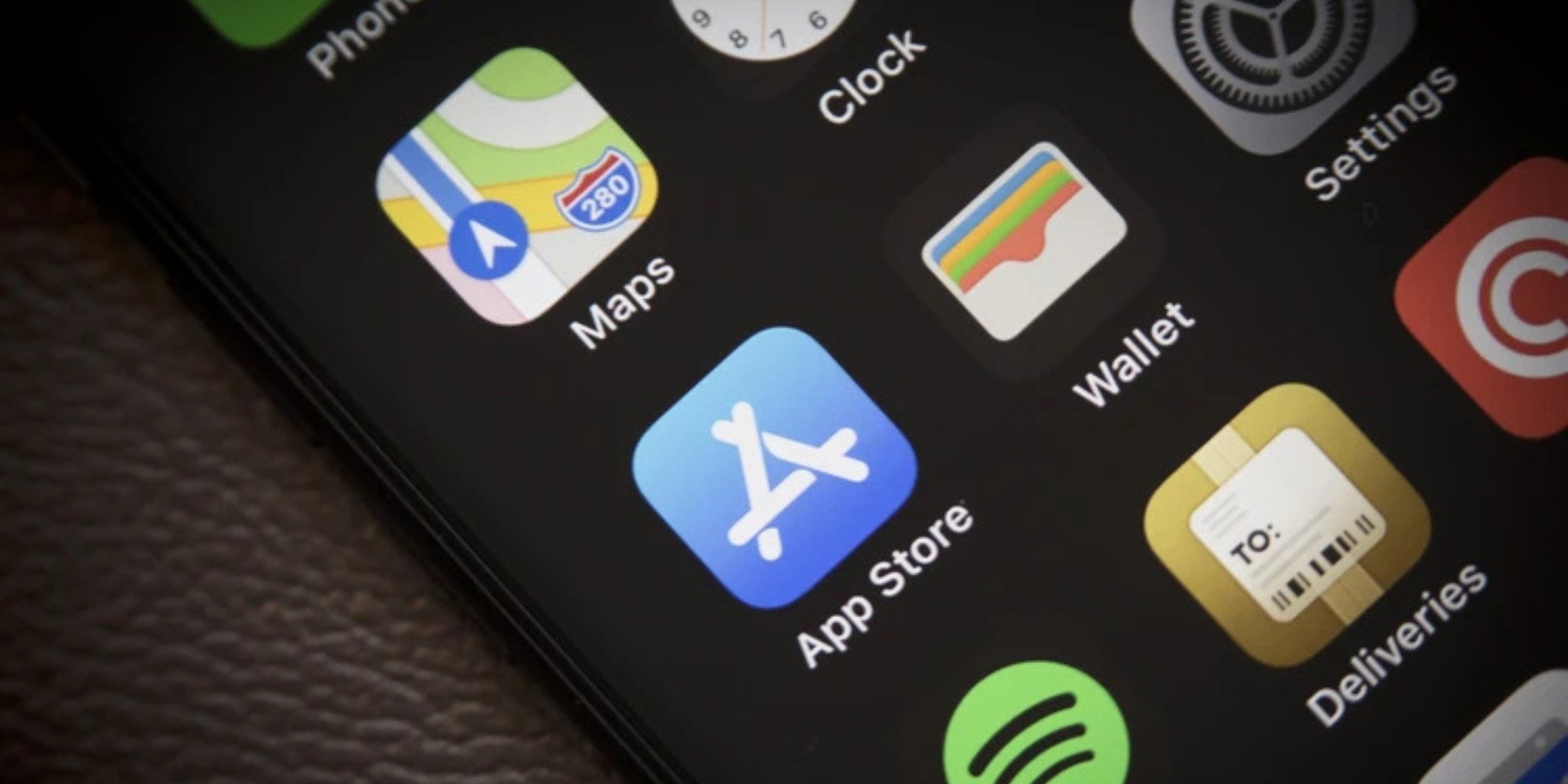 Technology — a macro close-up of app icons on a phone screen