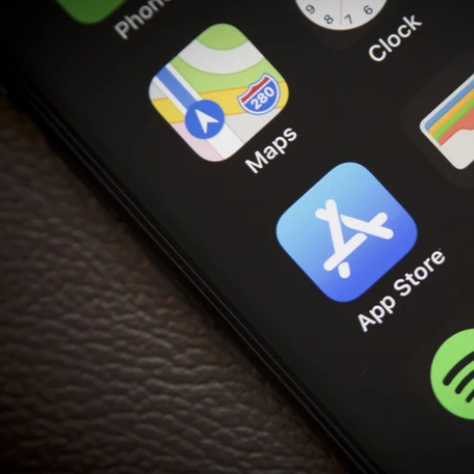 Technology — a macro close-up of app icons on a phone screen